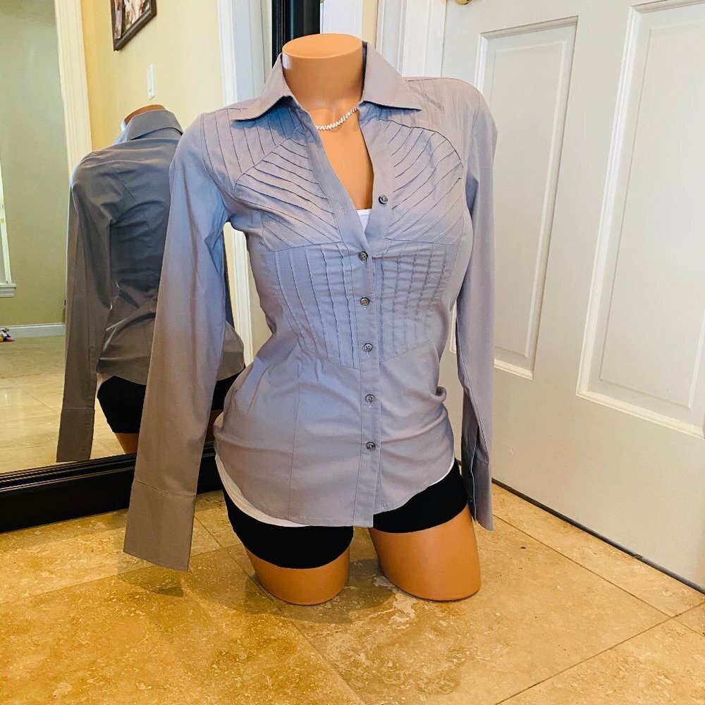 Express Gray Button Up Pleated Front Details Xs - image 1